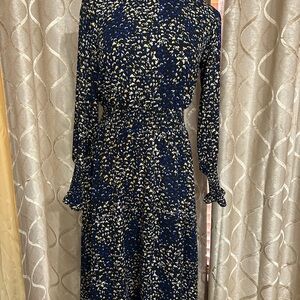 Blue and Gold Long Sleeve Mock Neck Sundress